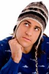 Portrait Of Model Wearing Woollen Cap Stock Photo