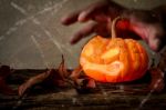 Closeup Of Scary Halloween Pumpkins Stock Photo