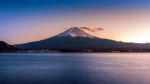 Fuji Mountain And Kawaguchiko Lake At Sunset, Autumn Seasons Fuji Mountain At Yamanachi In Japan Stock Photo