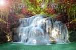 Beautiful Scenic Of Waterfall With Autumn Forest Stock Photo