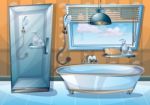 Cartoon  Illustration Interior Bathroom Stock Photo