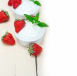 Organic Greek Yogurt And Strawberry Stock Photo