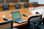 Laptop In Meeting Room Stock Photo