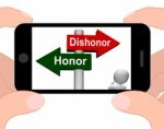 Dishonor Honor Signpost Displays Integrity And Morals Stock Photo