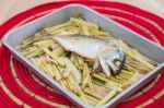 Mackerel Fish On A Grill With Lemongrass Stock Photo