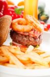 Classic Hamburger Sandwich And Fries Stock Photo