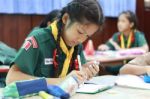 Activity Of Teaching Elementary Students. Elementary Students Are Test Lesson. The Students Intend Exam Stock Photo