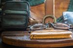 Accessories On A Wooden Table Stock Photo