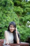 Portrait Of Thai Teen Beautiful Girl Happy And Relax Stock Photo