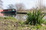 Narrow Boats On The River Wey Navigations Canal Stock Photo