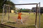 Bangkok, Thailand - Nov 2016: In The Nov 23, 2016. Youth Soccer Match, In Pieamsuwan Elementary School Stock Photo