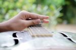 Expert Musician Plays A Dobro Guitar Stock Photo