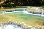 Beautiful Waterfall At Erawan National Park In Kanchanaburi ,tha Stock Photo