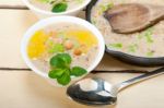 Hearty Middle Eastern Chickpea And Barley Soup Stock Photo