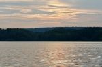 Beautiful Isolated Picture With The Lake And The Forest On The Sunset Stock Photo