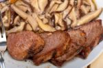 Venison Deer Game Filet And Wild Mushrooms Stock Photo