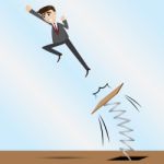 Cartoon Businessman Jumping On Springboard Stock Photo