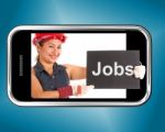 Worker Showing Jobs On Phone Stock Photo