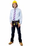 Handsome Architect Wearing Tool Kit Belt Stock Photo