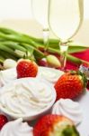 Valentine's Day Sweets And Champagne Setup Stock Photo