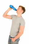 Young Man Drinking Energy Drink Stock Photo