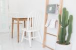 Retro Style Of White Wooden Chair Stock Photo