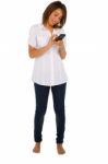 Teenage Girl Holding Smartphone Stock Photo