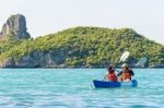 Mother And Daughter Travel By Kayak Stock Photo