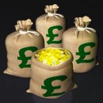 Bag Of Coins Shows British Savings Stock Photo