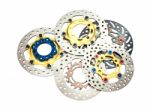 Isolated Group Of New Disc Brake For Motorcycle Stock Photo