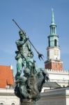 Fountain Of Neptune In Poznan Stock Photo