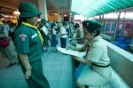 Student 9-10 Years Old, Scouts Work Together, Scout Camp In Pieamsuwan School Bangkok Thailand Stock Photo