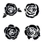 Black Silhouette Of Rose Set Stock Photo