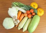 Fresh Vegetables Arrange On The Wood Table Stock Photo