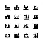 Factory Building Icon Set On White Background Stock Photo