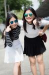 Two Asia Thai Teen Best Friends Girls Smile And Funny Stock Photo