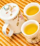 Outdoor Green Tea Shows Break Time And Beverage Stock Photo