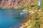 Aerial View At The Bay On Lake Atitlan Stock Photo