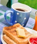 Toasts And Jam Indicates Black Coffee And Butter Stock Photo