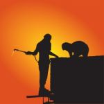 Silhouettes Of Worker Welder Stock Photo