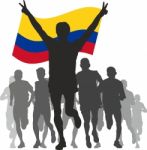 Winner With The Colombia Flag At The Finish Stock Photo