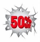 Sale 50% Percent On Hole Cracked White Wall Stock Photo