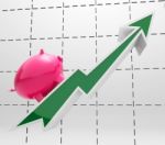 Climbing Piggy Shows Savings And Business Growth Stock Photo