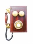 Antique Wooden Telephone Isolated Stock Photo