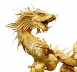 Golden Dragon Statue On White Background Stock Photo