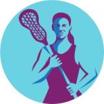 Female Lacrosse Player Stick Circle Retro Stock Photo