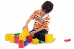 Boy Playing With Blocks Stock Photo