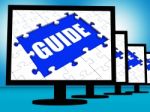 Guide Screen Shows Helping Organizer Or Guidance Stock Photo