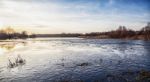 Winter Lake At Sunset Stock Photo