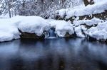 Winter Landscape, Waterfall And River On The Forest In Winter Stock Photo